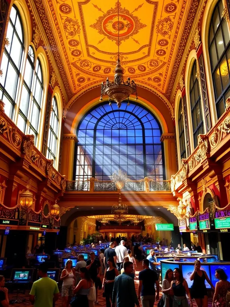 An attractive photograph of Casino Estoril in Portugal, showcasing its modern facilities, diverse gaming options, and lively atmosphere, set against the backdrop of the beautiful Estoril coast.